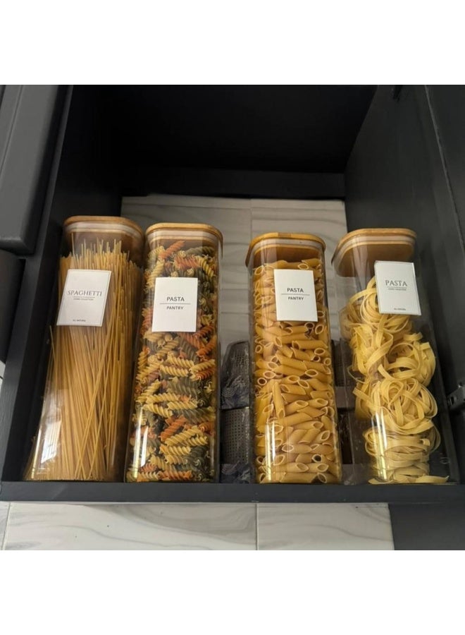 Organizing kitchen pantries and keeping dry ingredients fresh is effortlessly achieved with this dedicated grain and pasta storage canister set. Designed with transparent bodies for easy content visibility, each jar features airtight sealing lids that block moisture and air to maintain food quality. The stackable design optimizes shelf space, making it a practical and stylish solution for storing beans, rice, and various pasta shapes. - Image 1