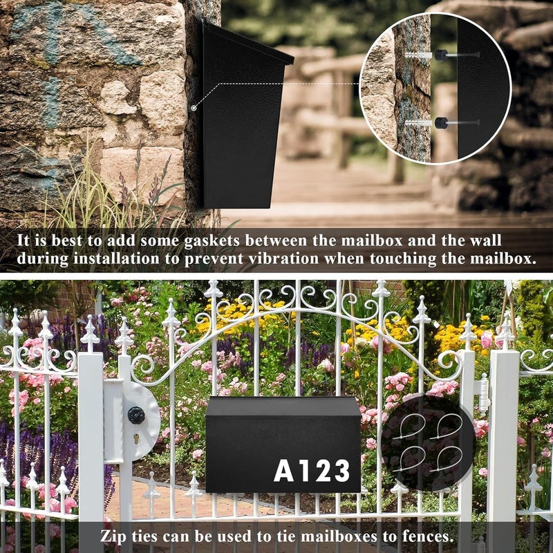 Dalmbox Wall-Mount Mailbox Large Mailbox for Post Rust-Proof Galvanized Steel Box for Outside or Townhouse Horizontal Style, Black, 15.7” x 4.3” x 9.4” - Image 5