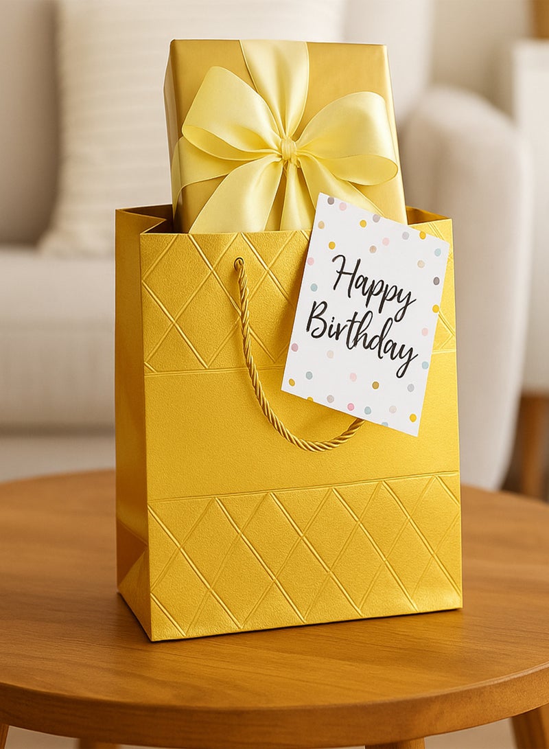 Toshionics 12 PCS Set Luxury Metallic Gift Bags – Quilted Diamond Embossed Paper Bags with Rope Handles & Wide Gusset | 26×12×32CM | MI-80253 - Image 4