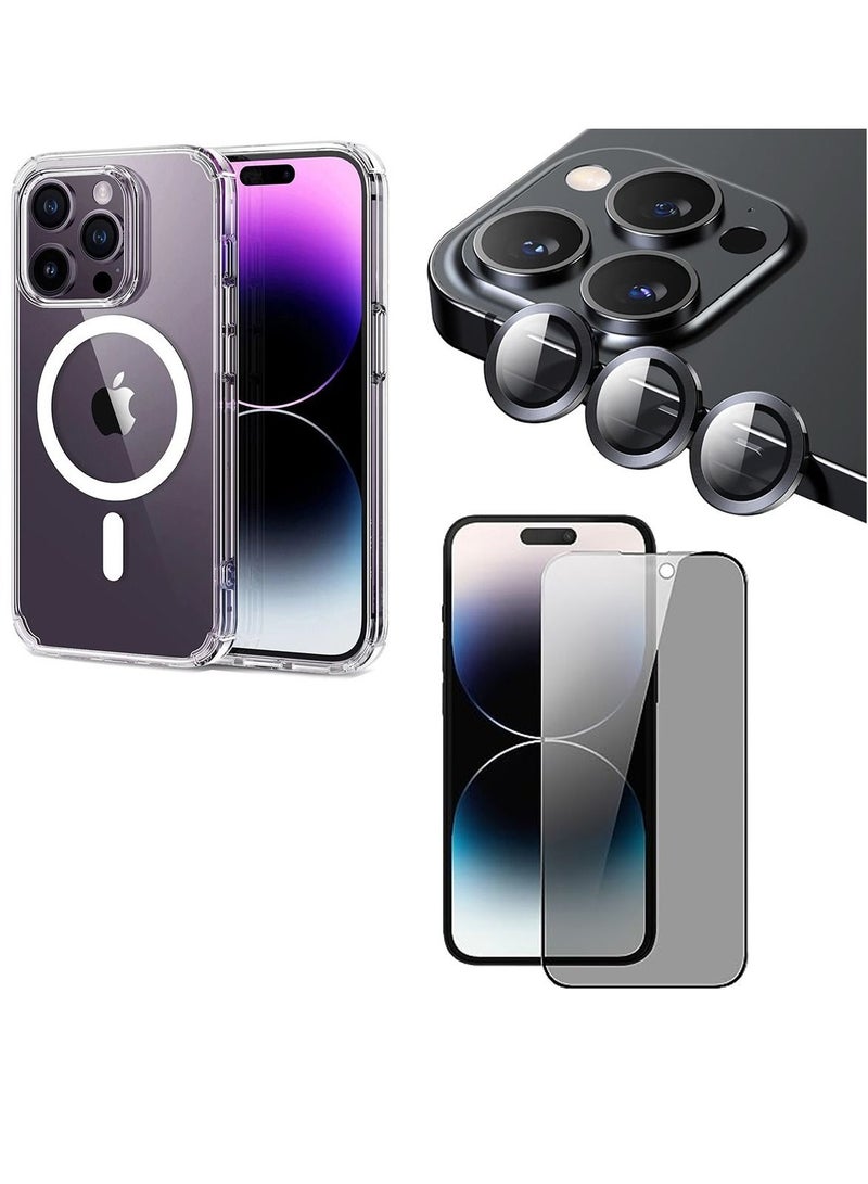 Mi Techo Clear Magnet Case TPU and Privacy Glass Screen Protector Camera Lens Combo For iPhone 15 Pro - Image 1