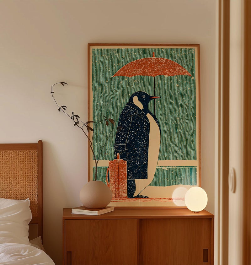 TNESSENTIAL Penguin Art Print, Retro Japanese Line Art, Whimsical Animal Illustration - Image 5