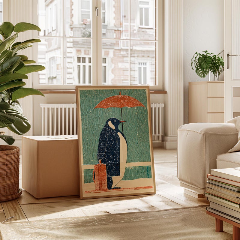 TNESSENTIAL Penguin Art Print, Retro Japanese Line Art, Whimsical Animal Illustration - Image 3