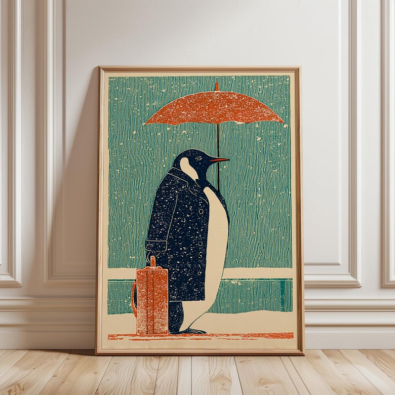 TNESSENTIAL Penguin Art Print, Retro Japanese Line Art, Whimsical Animal Illustration - Image 4