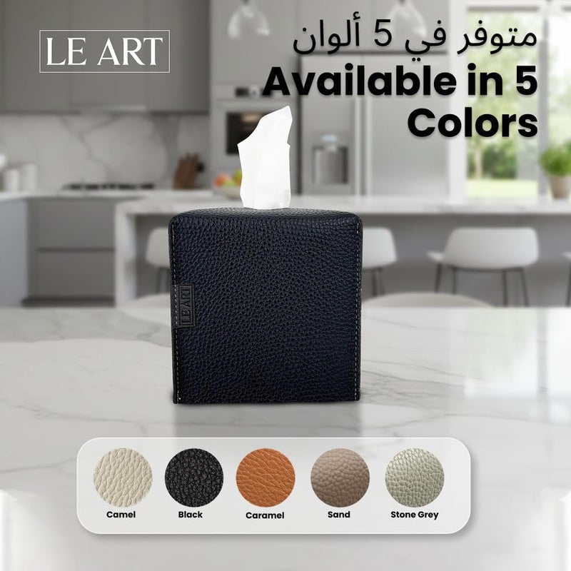 LEART Leather Tissue Box Cover Holder – Home Decorations for Living Room, Bedroom and Office, Tissue Box Cover for Car (Black Cube) - Image 5