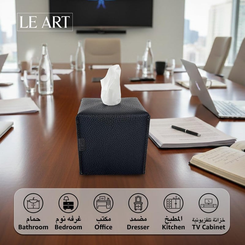 LEART Leather Tissue Box Cover Holder – Home Decorations for Living Room, Bedroom and Office, Tissue Box Cover for Car (Black Cube) - Image 2