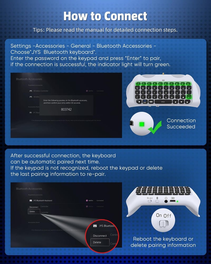 MENEEA اللاسلكي وحدة التحكم لوحة المفاتيح ل PS5، بلوتوث 3.0 ميني المحمولة لعبة لوحة الدردشة مع مكبر صوت مدمج و 3.5 ملم صوتي جاك ل بلاي ستيشن 5 لوحة الدردشة الصوتية للرسائل والألعاب الدردشة الحية - Image 5