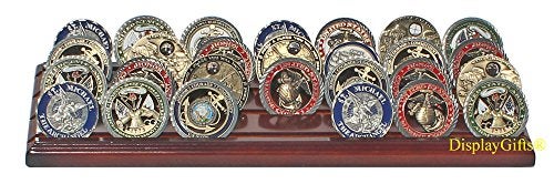 DisplayGifts Challenge Coin Display Stand 4 Row Wooden Holder Rack Case Holds 28 Coins Walnut Finish - Image 4