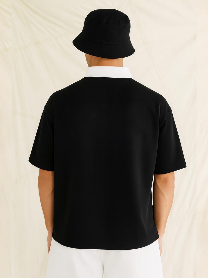 Jump Cuts Mens Printed Polo Neck Half Sleeve Black Cotton Blend T-Shirt - Image 3