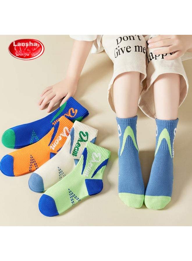 LANG SHA Langsha Children's Socks Boys Autumn And Winter Mid-tube Cotton Socks For Big Boys And Teenagers Trendy Sports Student Socks 5 Pairs Pack - Image 2