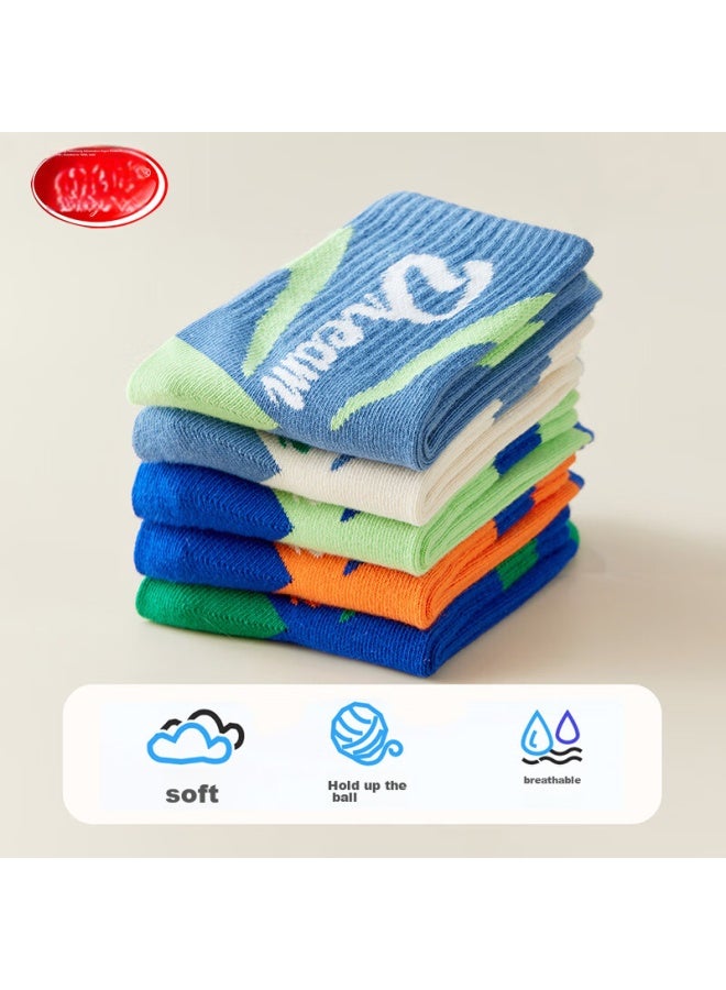 LANG SHA Langsha Children's Socks Boys Autumn And Winter Mid-tube Cotton Socks For Big Boys And Teenagers Trendy Sports Student Socks 5 Pairs Pack - Image 4