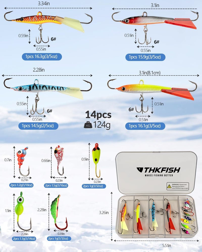 THKFISH Ice Fishing Lures Ice Fishing Jigs Ice Fishing Gear Hard Fishing Lures and Jigs Walleye Ice Fishing Kit Crappie Panfish Pike Jigs,14/26/40PCS - Image 5