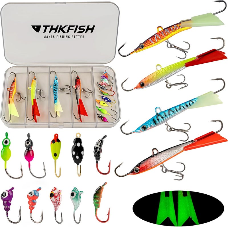 THKFISH Ice Fishing Lures Ice Fishing Jigs Ice Fishing Gear Hard Fishing Lures and Jigs Walleye Ice Fishing Kit Crappie Panfish Pike Jigs,14/26/40PCS - Image 1