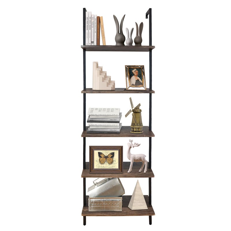 aboxoo Ladder Shelf Open Bookshelf 5-tier Wood Wall-mounted Bookcase Storage Rack Open Back Industrial Modern Plant Flower Stand Utility Organizer Bookcase Metal Frame Furniture Office Kitchen Bedroom - Image 1