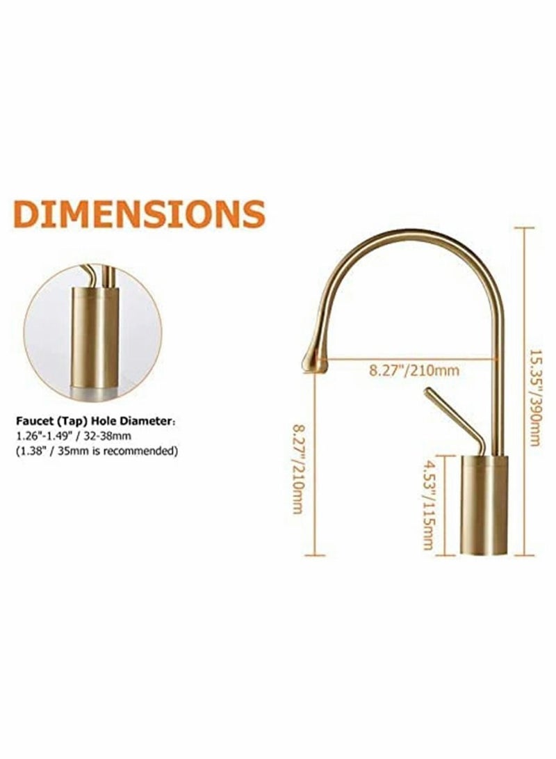 Y&D High Arc Single Handle 1-Hole Bathroom Vessel Sink Faucet Solid Brass Lavatory Vanity Faucet, Brushed Gold  - Image 4