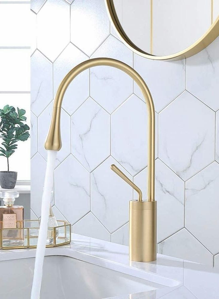 Y&D High Arc Single Handle 1-Hole Bathroom Vessel Sink Faucet Solid Brass Lavatory Vanity Faucet, Brushed Gold  - Image 1
