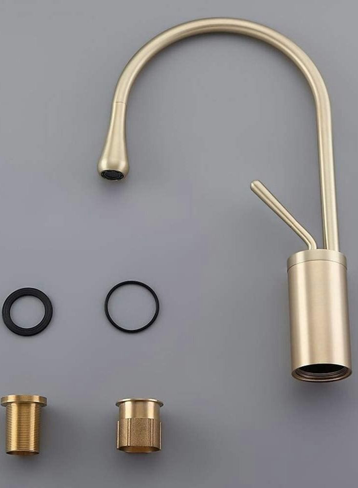 Y&D High Arc Single Handle 1-Hole Bathroom Vessel Sink Faucet Solid Brass Lavatory Vanity Faucet, Brushed Gold  - Image 5