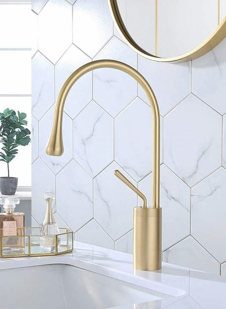 Y&D High Arc Single Handle 1-Hole Bathroom Vessel Sink Faucet Solid Brass Lavatory Vanity Faucet, Brushed Gold  - Image 2