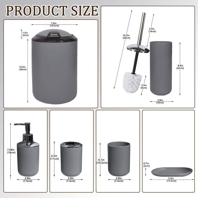 CERBIOR Bathroom Accessories Set 6 Piece Bath Ensemble Includes Soap Dispenser, Toothbrush Holder, Toothbrush Cup, Soap Dish for Decorative Countertop and Housewarming Gift (Light grey-6pcs) - Image 2