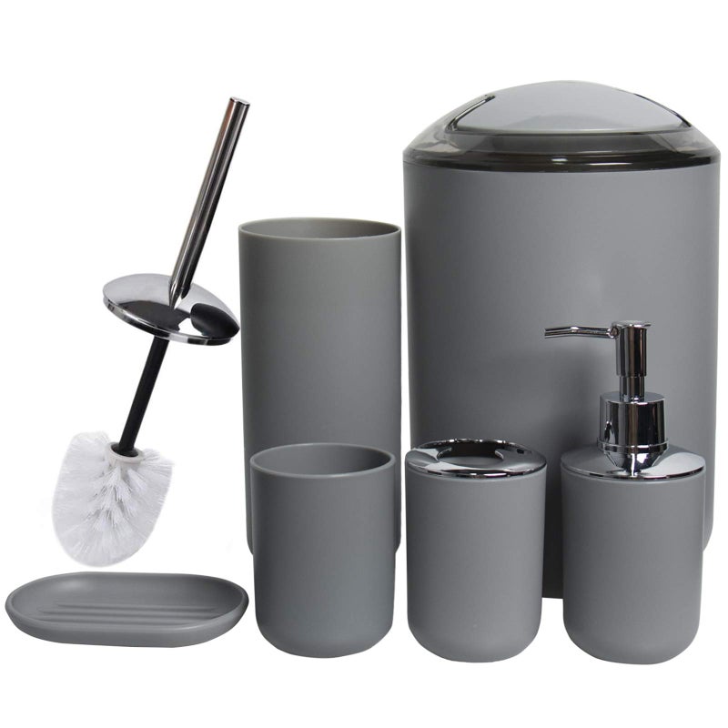 CERBIOR Bathroom Accessories Set 6 Piece Bath Ensemble Includes Soap Dispenser, Toothbrush Holder, Toothbrush Cup, Soap Dish for Decorative Countertop and Housewarming Gift (Light grey-6pcs) - Image 1