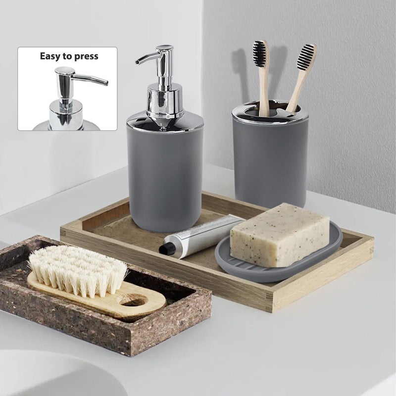 CERBIOR Bathroom Accessories Set 6 Piece Bath Ensemble Includes Soap Dispenser, Toothbrush Holder, Toothbrush Cup, Soap Dish for Decorative Countertop and Housewarming Gift (Light grey-6pcs) - Image 4
