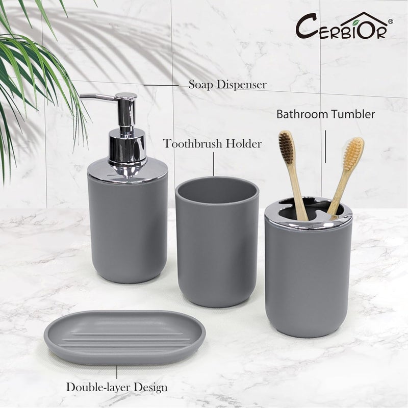 CERBIOR Bathroom Accessories Set 6 Piece Bath Ensemble Includes Soap Dispenser, Toothbrush Holder, Toothbrush Cup, Soap Dish for Decorative Countertop and Housewarming Gift (Light grey-6pcs) - Image 3