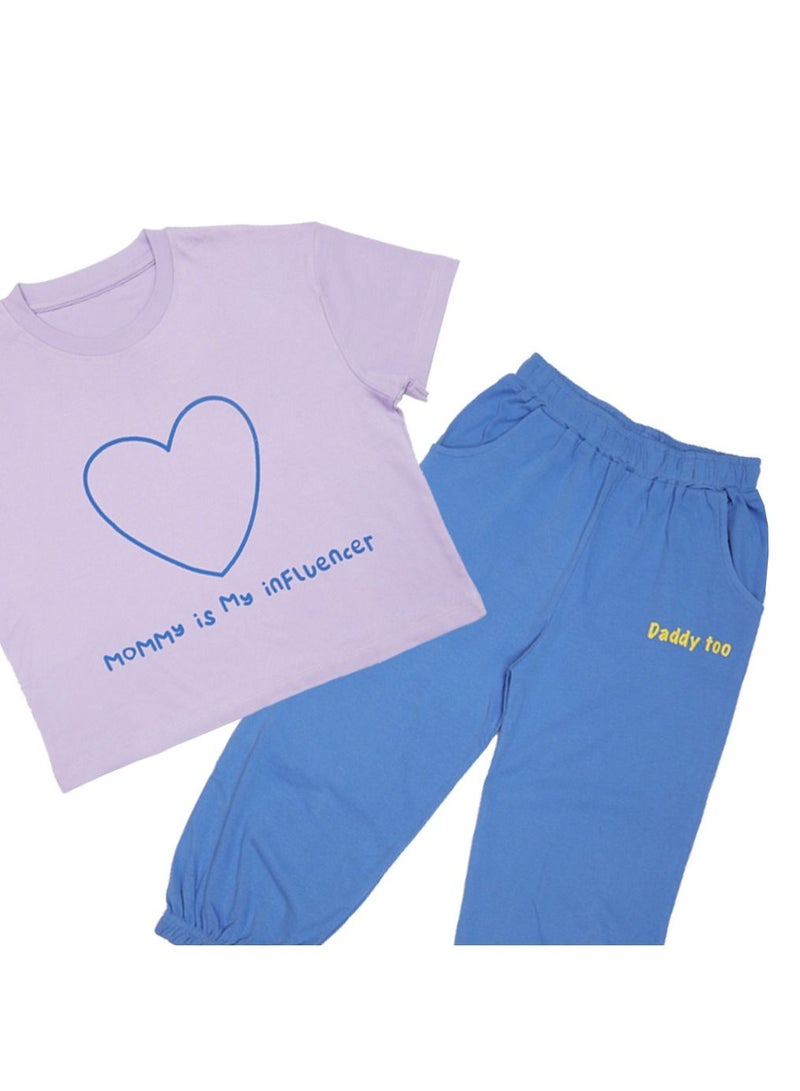 AIKO AIKO - Kids Short Sleeve Purple T-Shirt with Jogger Set 11-12Years - Image 2