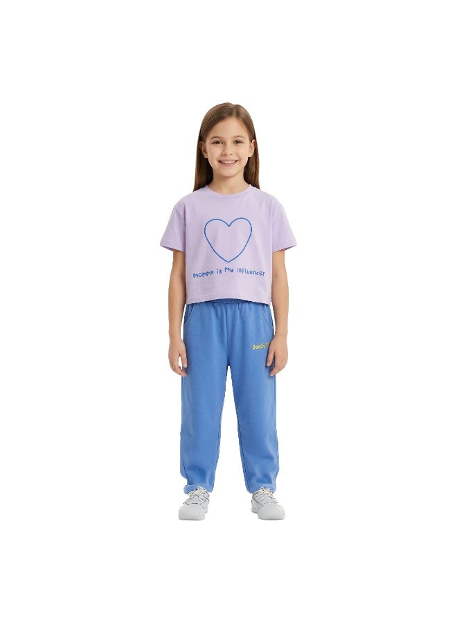 AIKO - Kids Short Sleeve Purple T-Shirt with Jogger Set - Image 1