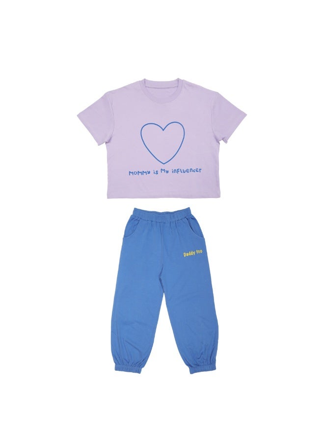 AIKO - Kids Short Sleeve Purple T-Shirt with Jogger Set - Image 2