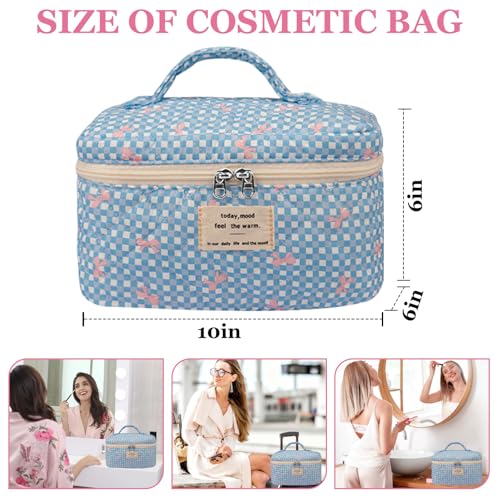 Gosect Large Makeup Bag Cute Cosmetic Bag for Women Girls Floral Coquette Aesthetic Toiletry Bag Travel Make Up Organizer Bag Blue Butterfly - Image 3