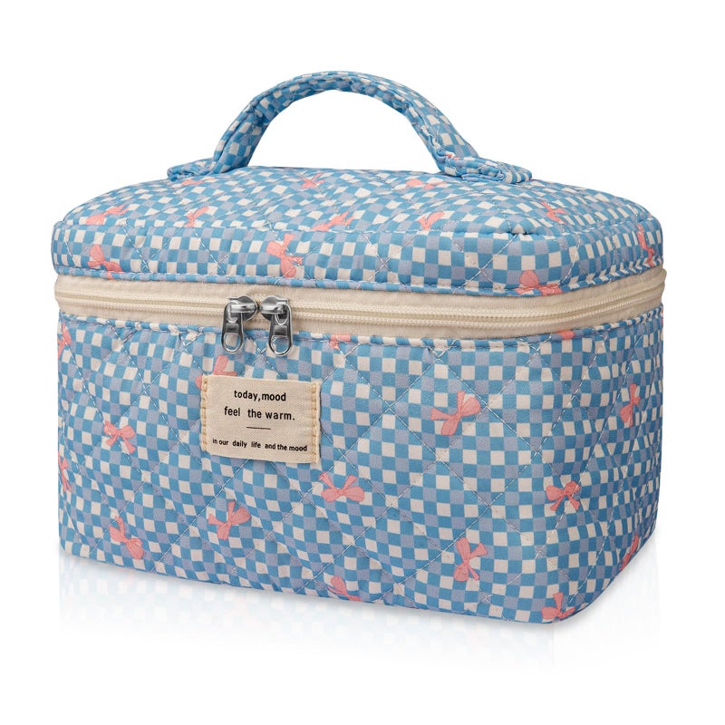 Gosect Large Makeup Bag Cute Cosmetic Bag for Women Girls Floral Coquette Aesthetic Toiletry Bag Travel Make Up Organizer Bag Blue Butterfly - Image 2