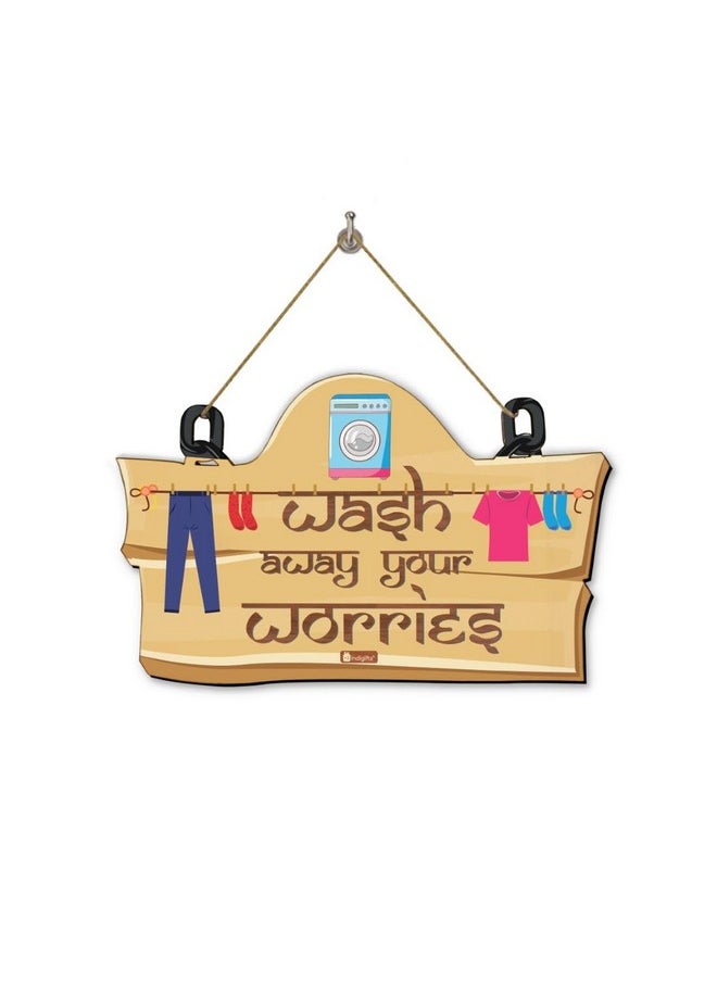 Indigifts Indigifts Abstract Laundry Room Door/Wall Hanging Sign Board - Laundry Room Sign Board| Standard | Size: 11.05 Inches x 7 Inches (28x18 cm) | Color: Brown/Ochre | 1 Wall Hanging Board  - Image 1