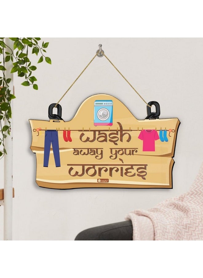 Indigifts Indigifts Abstract Laundry Room Door/Wall Hanging Sign Board - Laundry Room Sign Board| Standard | Size: 11.05 Inches x 7 Inches (28x18 cm) | Color: Brown/Ochre | 1 Wall Hanging Board  - Image 3