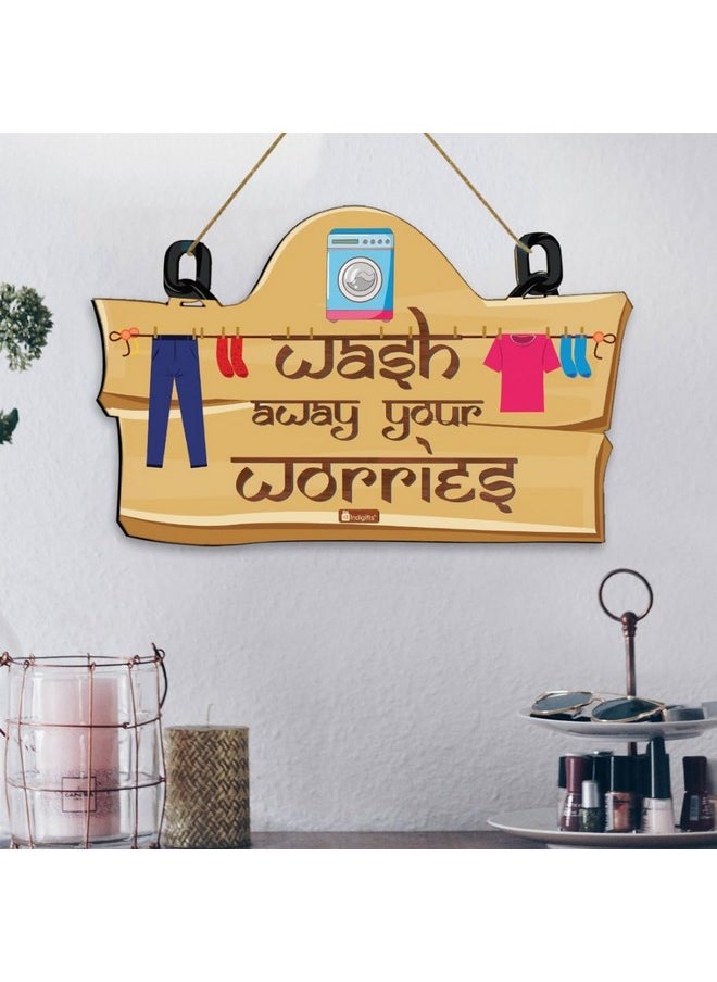 Indigifts Indigifts Abstract Laundry Room Door/Wall Hanging Sign Board - Laundry Room Sign Board| Standard | Size: 11.05 Inches x 7 Inches (28x18 cm) | Color: Brown/Ochre | 1 Wall Hanging Board  - Image 2