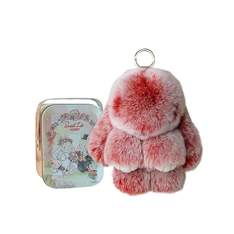 RWSEFK Bunny Keychain with Box, Bunny Keychain with Tin, BunnyCute Plush Key chain(frost red + box) - Image 1