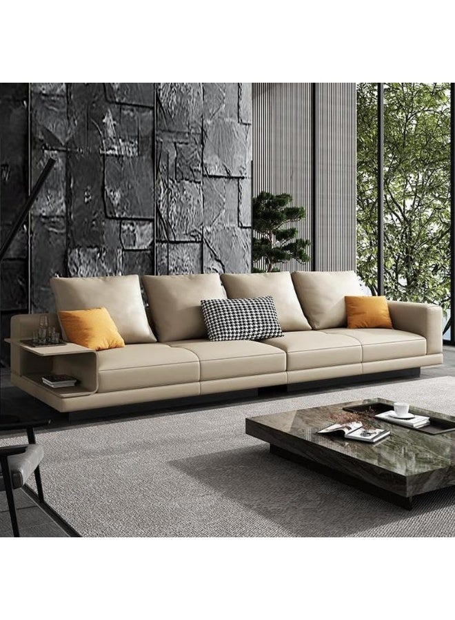 Comfynest Modern Compact Size Cow Leather Sofa with Square Arm and Pillow Back