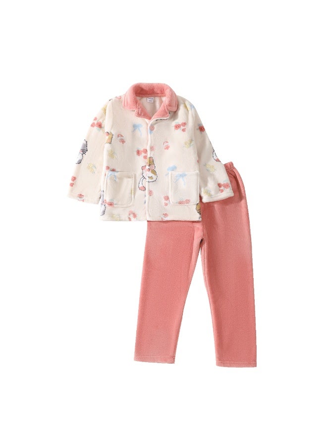 Zisehy Purple Floral Language Fleece-lined Thickened Flannel Autumn Winter Girls Pajamas Pink Size 110 - Image 5