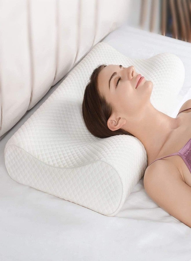 IDITRI EXPORT Cervical Contour Memory Foam Pillow for Sleeping,Orthopedic Pillow for Neck Pain, Support for Back,Stomach,Side Sleepers, with Breathable Zip Cover (19X12X4INCH) (White Black) (pearlwhite) - Image 1
