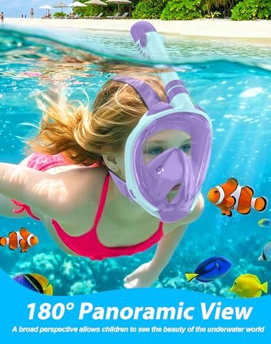 Greatever Snorkeling Gear for Kids Ideal Gifts of Kids Snorkel Mask Macaron Candy Dual Color Full Face Snorkel Mask with Camera Mount Safe Breathing for Enchanting Travel - Image 3