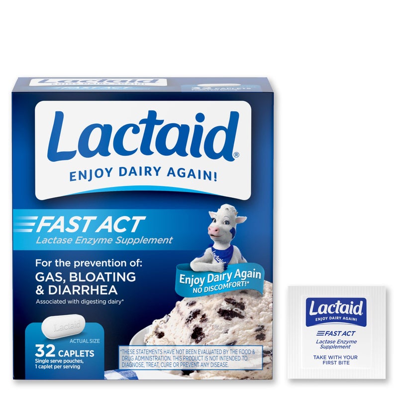 Lactaid Fast Act Lactose Intolerance Relief Caplets with Lactase Enzyme to Prevent Gas, Bloating & Diarrhea Due to Lactose Sensitivity, Ideal for Travel & On-The-Go, 32 Packs of 1-Count - Image 2