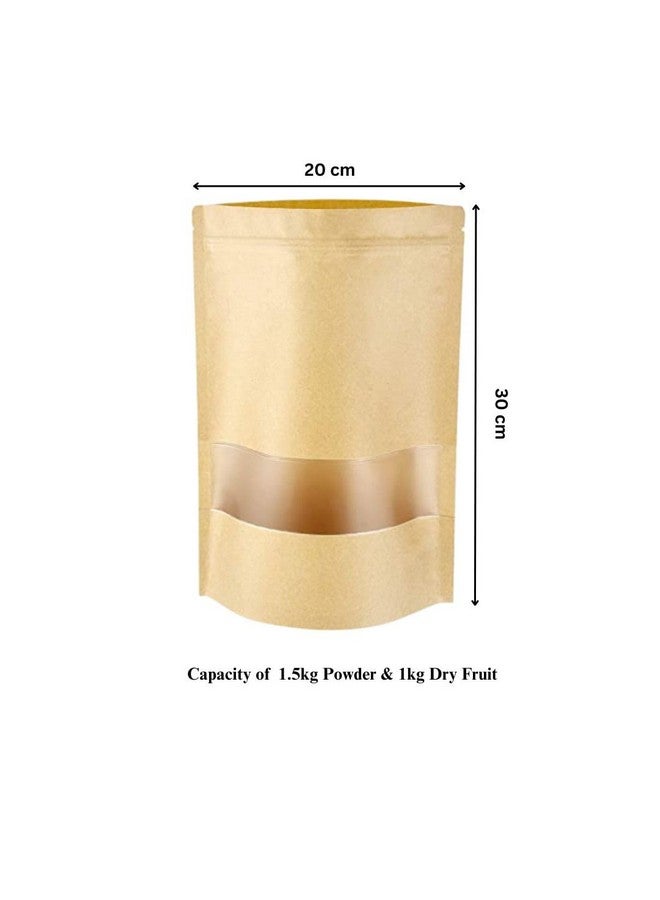 Deera Stand Up Ziplock Reusable Airtight Kraft Paper Storage Pouch (Brown)(200mmX300mm)(Pack of 50) - Image 2