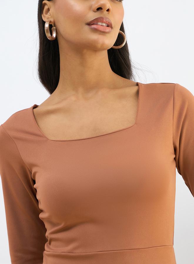 ساسافراس فستان ميدي ضيق بياقة مربعة - Image 4