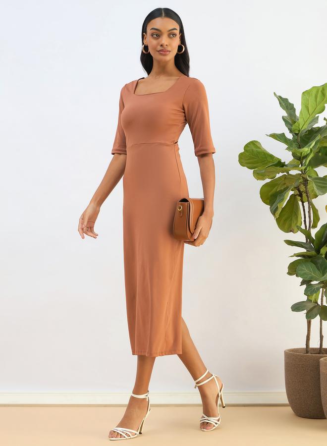 ساسافراس فستان ميدي ضيق بياقة مربعة - Image 2