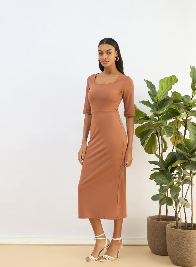 ساسافراس فستان ميدي ضيق بياقة مربعة - Image 3