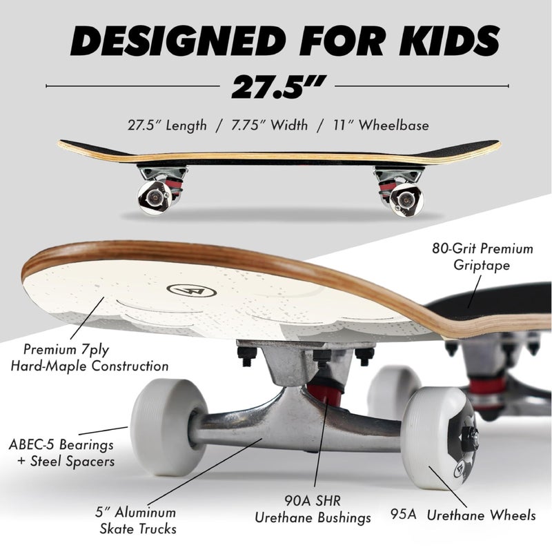 Magneto Rocket Complete Cruiser Skateboard - Trick-Ready Double Kicktail & Starter Deck - ABEC-5 Bearings & 95A Wheels for Youth Board - 7-Ply Board & Heavy-Duty Build - 27.5 x 7.75 in, Rocket - Image 4