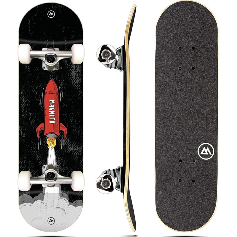 Magneto Rocket Complete Cruiser Skateboard - Trick-Ready Double Kicktail & Starter Deck - ABEC-5 Bearings & 95A Wheels for Youth Board - 7-Ply Board & Heavy-Duty Build - 27.5 x 7.75 in, Rocket - Image 1