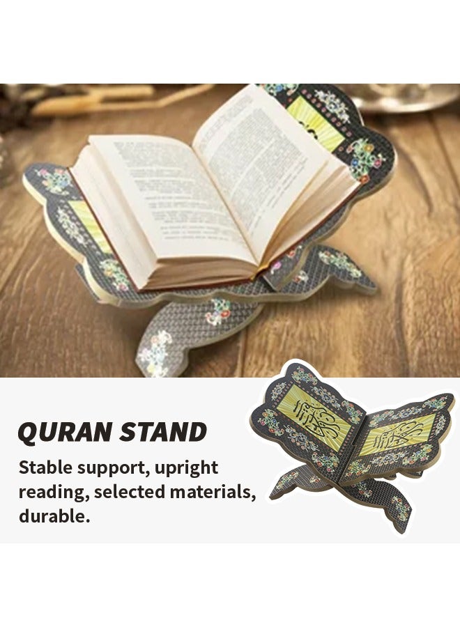 Durable Wooden Quran Stand Premium Quran Holder with Exquisite Painted Patterns Portable Detachable Prayer Book Stand for Daily Use High-quality Ramadan Reading Shelf for Home, Office, Travel - Image 2