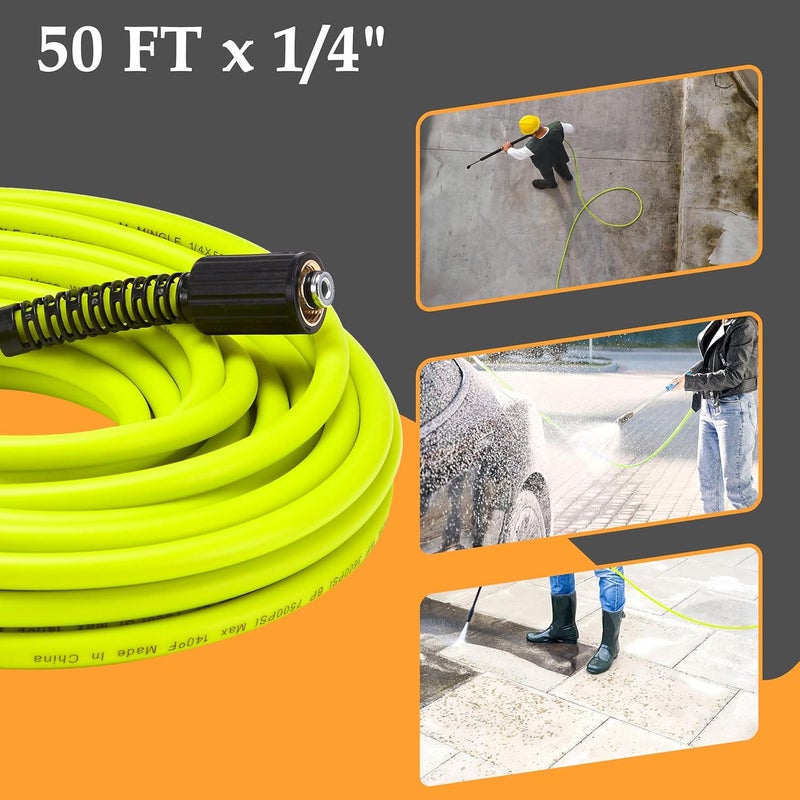 M MINGLE Pressure Washer Hose 50 FT x 1/4" - Replacement Power Wash Hose with M22 14mm Stainless Steel Quick Connect Power Washer Adapter Sets - 3600PSI - Image 4