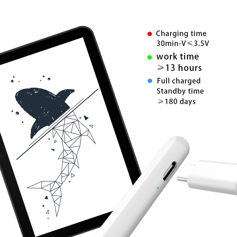 Digital Pen: White, 13 Hours Working Time, 180 Days Standby, No BT Activation - Tilt For Shadow Drawing, Type-C Charger for 2018+ iPad Models ≥A1876 & Type-C Devices - Image 3