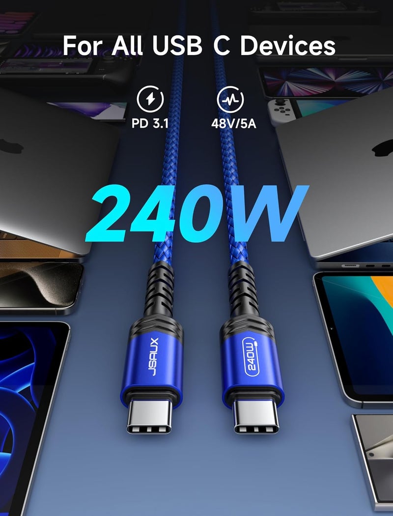 jsaux 240W USB C to USB C Cable 3M, Type C Cable PD 3.1 usb C Fast Charging Cable Compatible with MacBook Pro Air, iPad, Dell XPS, iPhone 17/Air/17 Pro Max/16/15, iPhone 17e, Samsung Galaxy S24, Pixel - Image 2