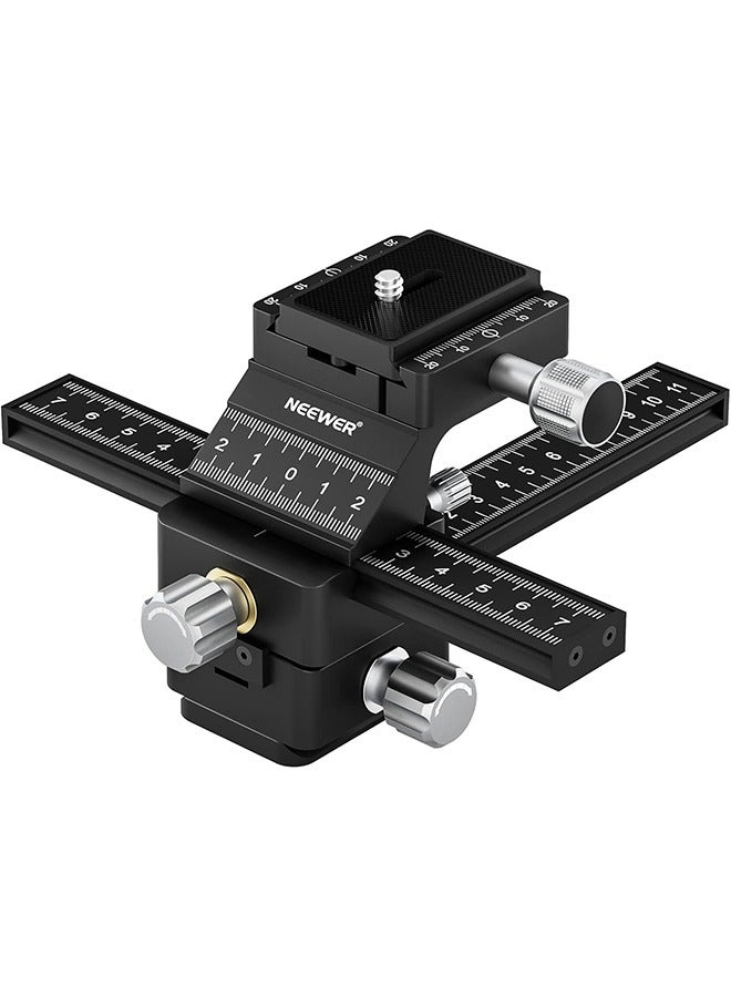 NEEWER 4-Way Macro Focusing Rail Slider with Quick Release Plate, 1/4”-20 Thread for Macro Photography and Close-Up Shooting, Compatible with Canon Nikon Fujifilm Sony DSLR Mirrorless Camera - Image 1